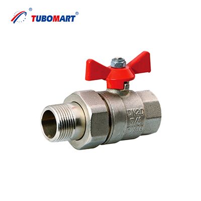 شیر توپی برنجی OEM TUBOMART دارای گواهینامه ISO9001، دسته پروانه ای، رزوه مادگی 1/2 اینچ تا 2 اینچ، آبکاری نیکل، 3 سال گارانتی برای آب