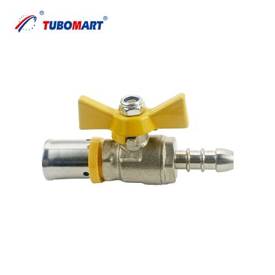Tubomart OEM 14-32mm Brass Press Gas Ball Valve با دسته پروانه برای استفاده از گاز لوله PEX AL PEX چند لایه